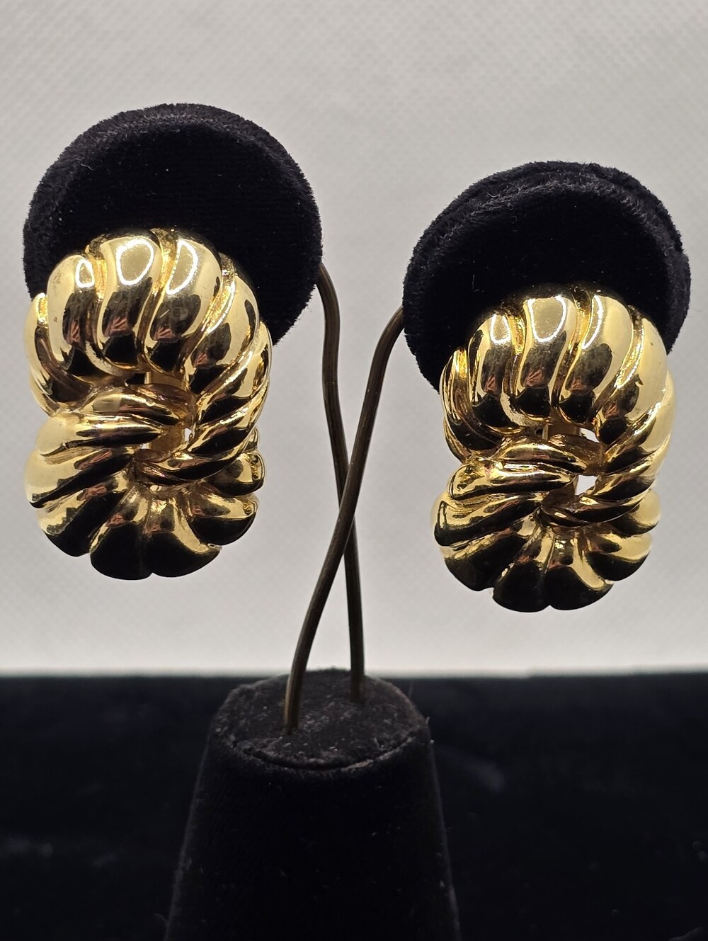 Twisted Knot Gold Tone Clip On Earrings 1980s